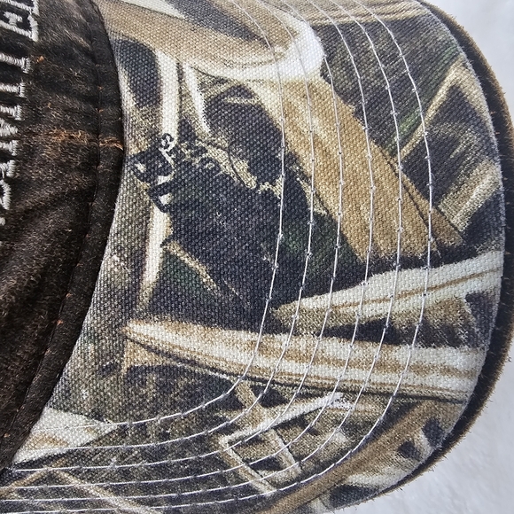 Ducks Unlimited Outdoor Cap Green Camo Ball Cap Hunting Brown Leather Mens Hat - Picture 3 of 10